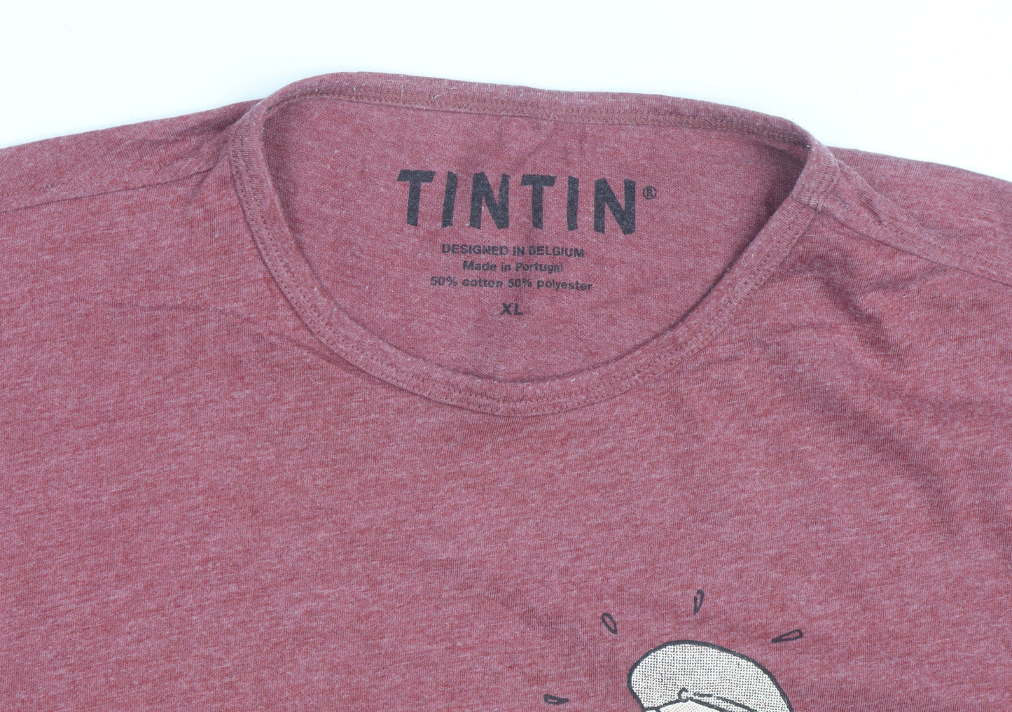 Tintin Men’s Red Graphic Print T-Shirt XL Cotton Blend