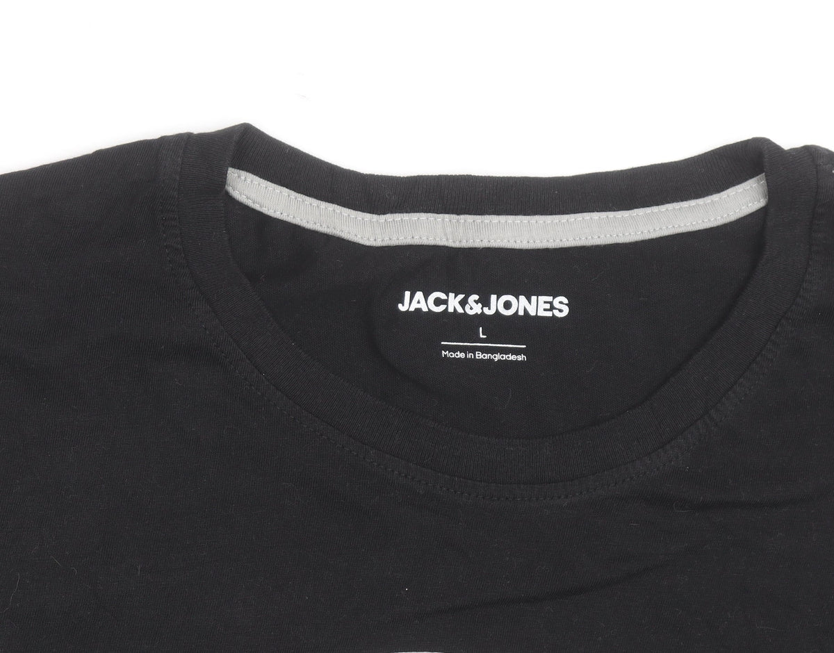 Jack & Jones Men's Black Graphic Print Crew Neck T-Shirt Size L