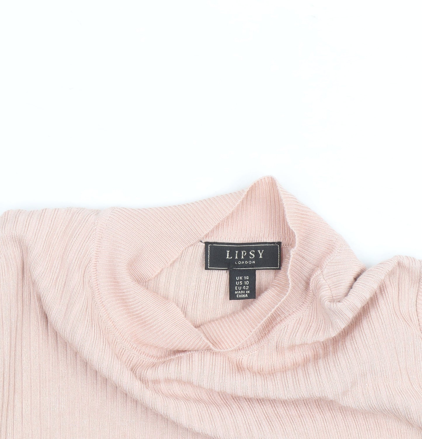Lipsy Women Pink Ribbed Mock Neck Long Sleeve Pullover Jumper Size 10