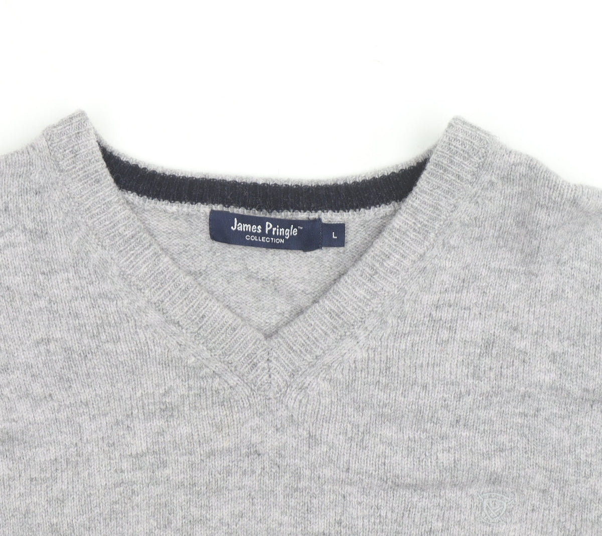 James Pringle Men's Grey Wool V-Neck Jumper Size L Classic Knit