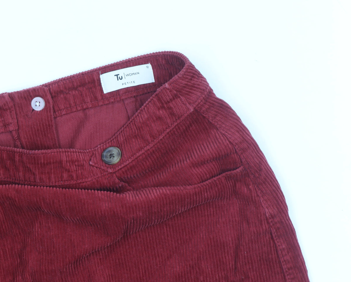 Tu Women Red Corduroy Petite Skirt Size 12 Short Straight Style