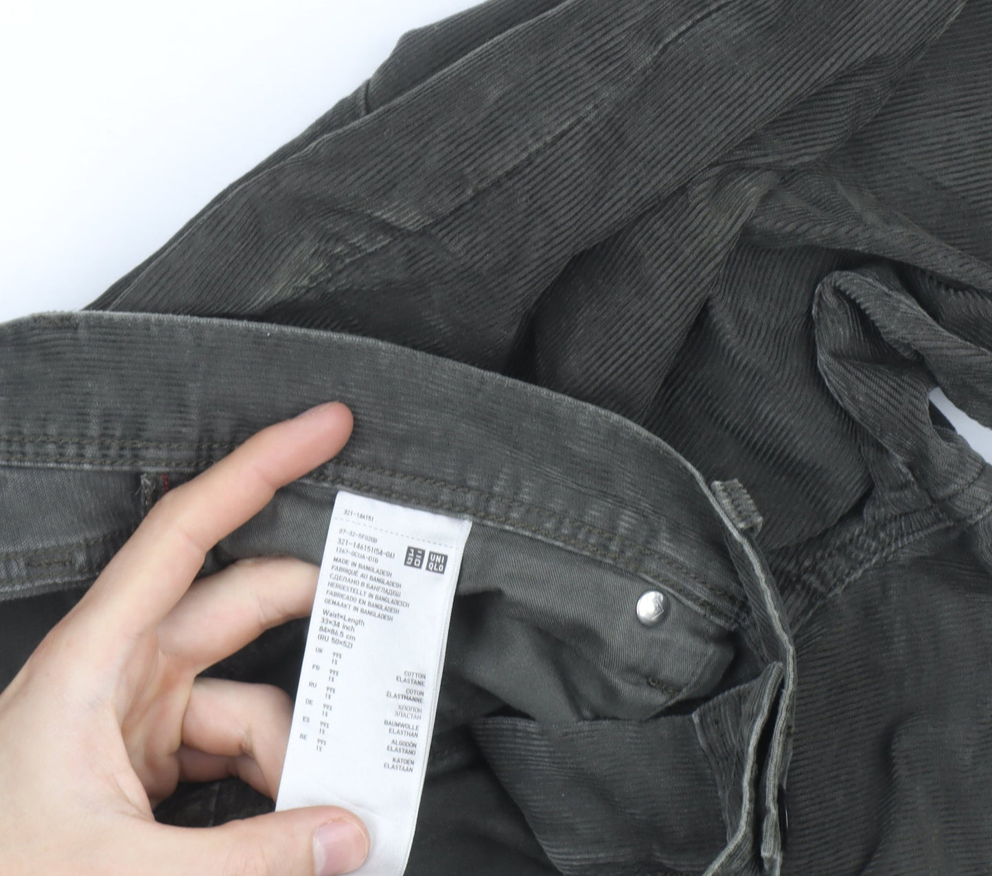 Uniqlo Men's Grey Corduroy Straight Jeans Size M Regular Fit