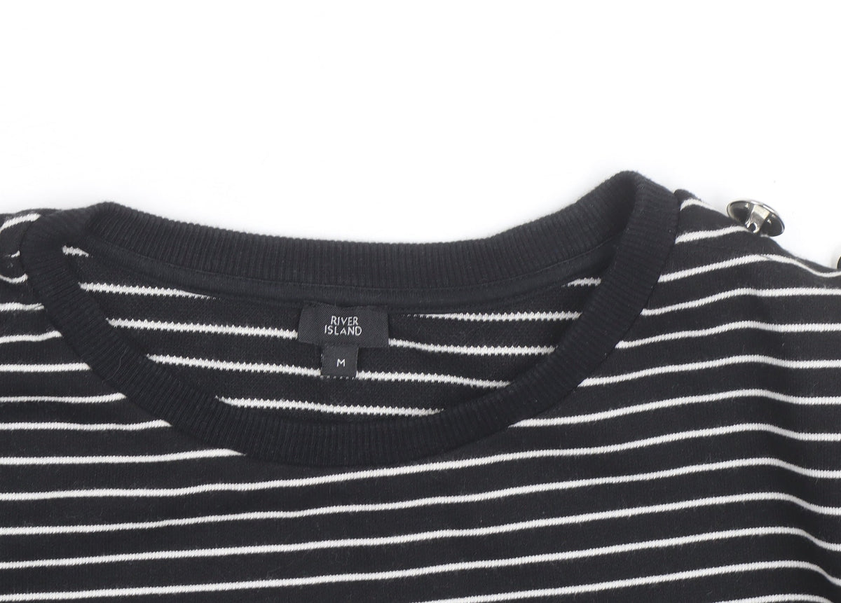 River Island Women's Black Striped Crew Neck Jumper Size M