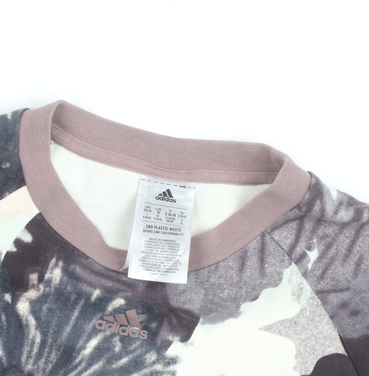 Adidas Women Beige Floral Print Crew Neck Pullover Sweatshirt Size 10