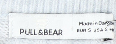 Pull&Bear Women's Grey Ribbed Knit Slim Fit Crew Neck Jumper Size S