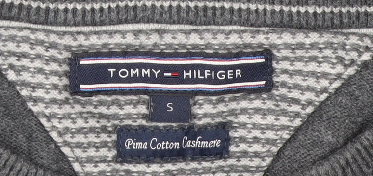 Tommy Hilfiger Men's Grey Cotton Cashmere Crew Neck Jumper Size S