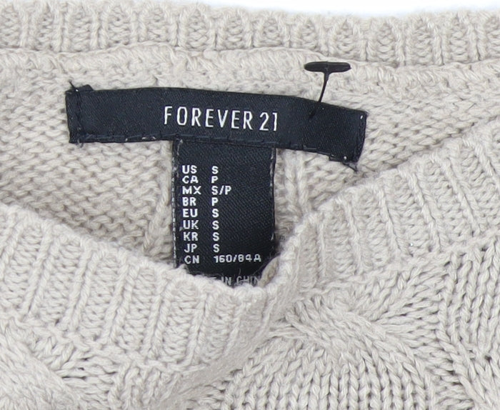 Forever 21 Women’s Beige Cable Knit Jumper Size S Crew Neck Pullover