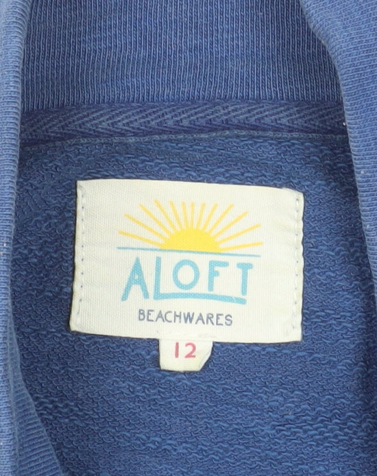 Aloft Women Blue 1/4 Zip Cotton Pullover Sweatshirt Size 12