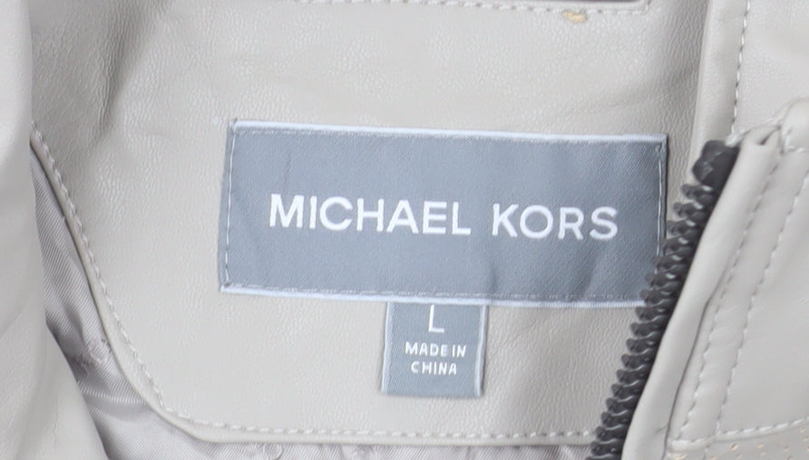 Michael Kors Men's Beige Biker Jacket Size L Faux Leather Full Zip