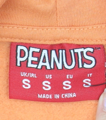 Peanuts Men’s Orange Pullover Hoodie Small Cartoon Graphic