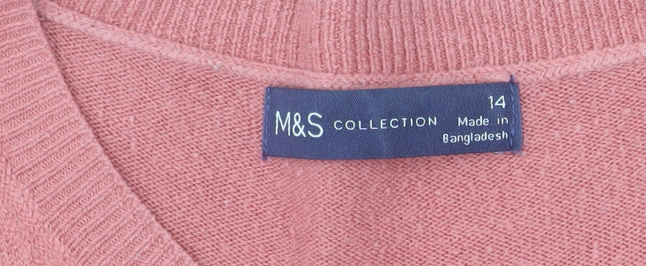 Marks and Spencer Women’s Pink Floral Jumper Size 14 Acrylic Knit