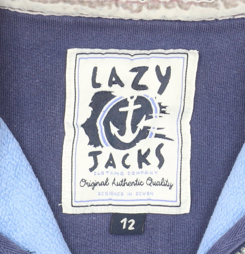 Lazy Jacks Women Blue Striped Full Zip Sweatshirt Size 12 Cotton Nautical