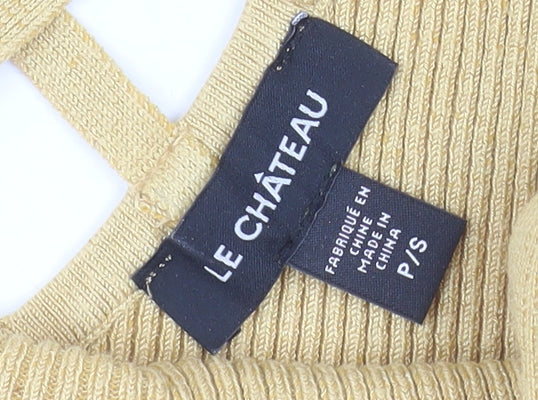 Le Château Women's Yellow Ribbed Knit V-Neck Strappy Long Sleeve Blouse Size S