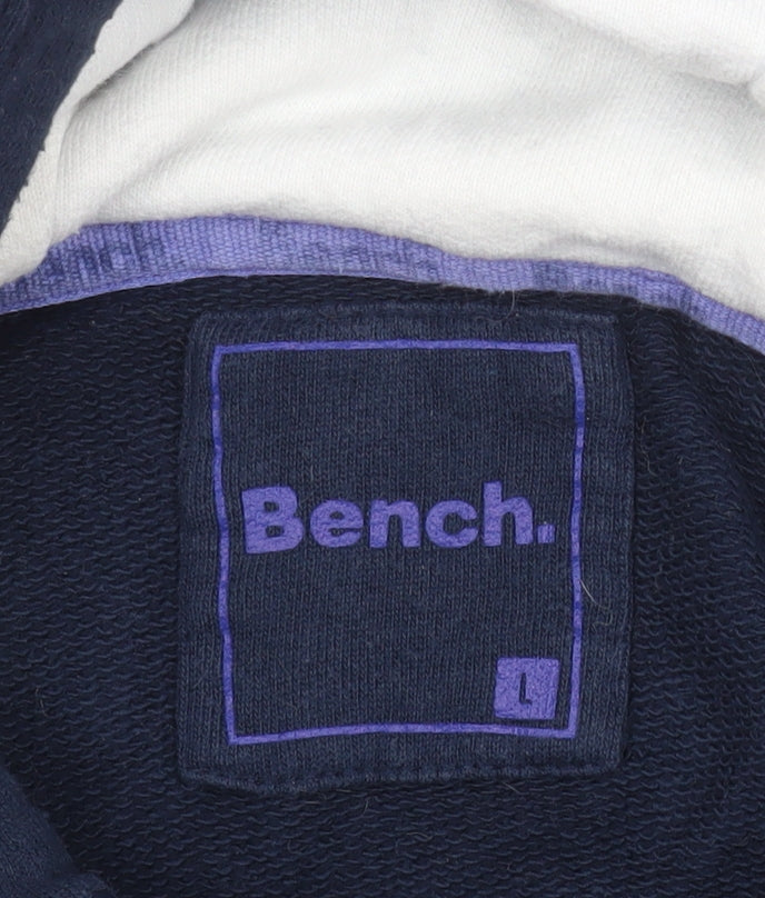 Bench Mens Blue L Pullover Hoodie Logo Cotton Sweatshirt