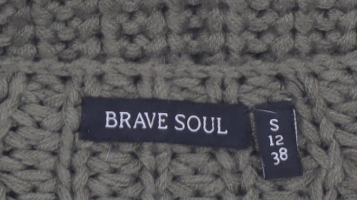 Brave Soul Women Green Chunky Knit Lace-Up Pullover Jumper Size S