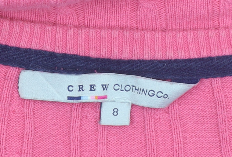 Crew Clothing Women Pink Cable-Knit V-Neck Jumper Size 8 Cotton
