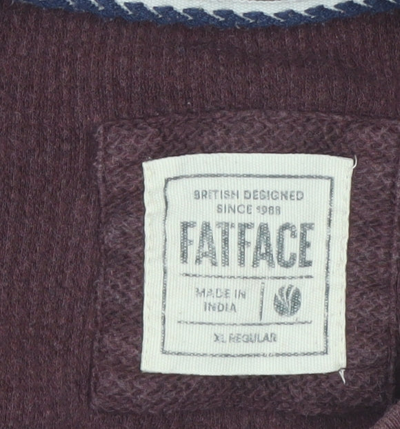 FatFace Men's Brown Cotton Long Sleeve Henley XL Regular Fit