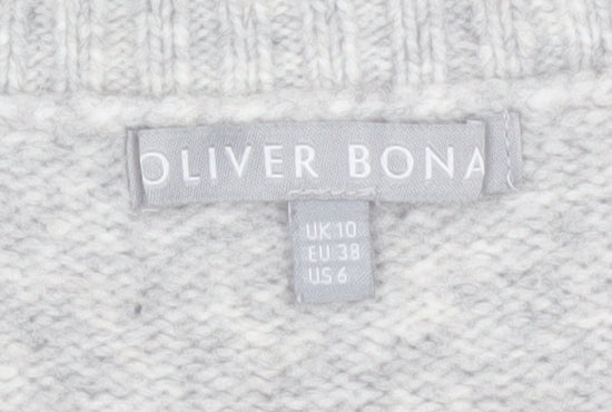 Oliver Bonas Women Grey Cable-Knit Cardigan UK10 Wool Blend