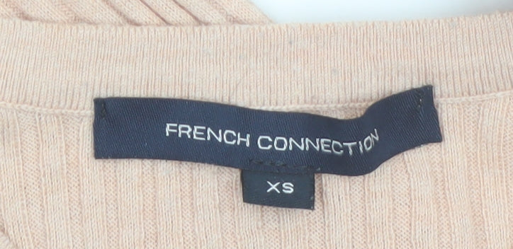 French Connection Womens Beige XS Ribbed Knit Button Cardigan