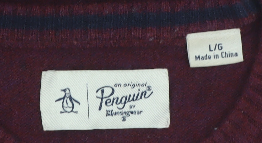 Original Penguin Men's Red Wool Crew Neck Jumper Size L
