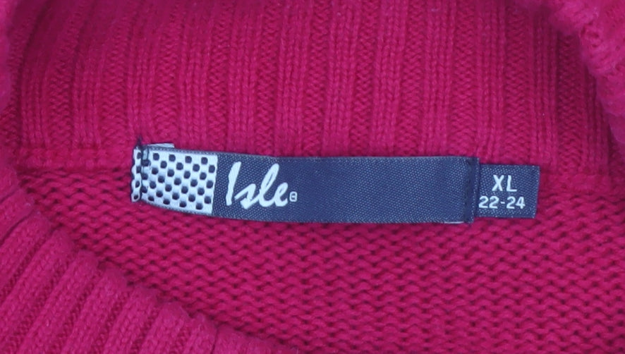 Isle Womens Pink Full Zip Cotton Knit Jumper Size 22 Plus