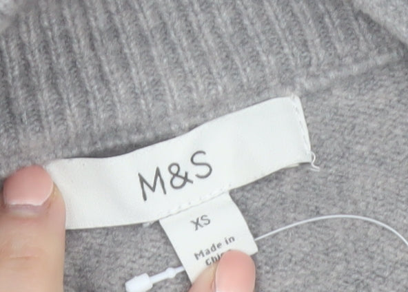 Marks & Spencer Women's Grey High Neck Zip Knit Jumper XS