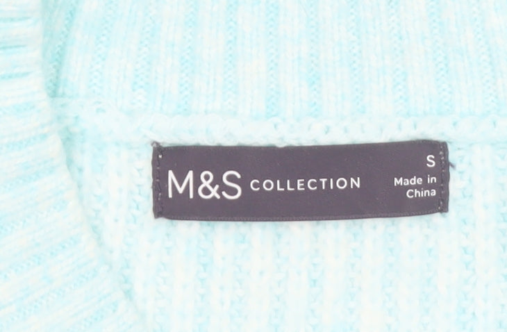 Marks & Spencer Women’s Blue Open Knit Mock Neck Jumper Size S
