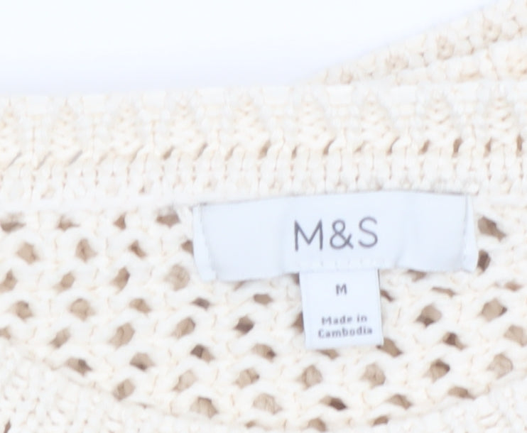 Marks and Spencer Womens Ivory Open Knit Relaxed Pullover Jumper M