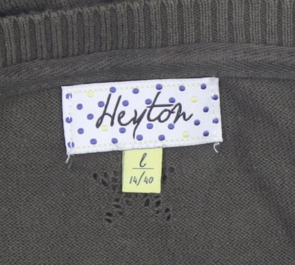 Heyton Womens Green Cotton Crew Neck Button Cardigan L 14