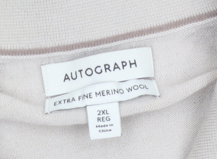 Marks & Spencer Autograph Mens Beige 2XL Wool Collared Pullover Jumper