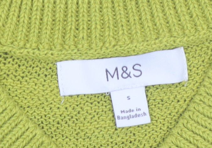 Marks & Spencer Women's Green V-Neck Cotton Blend Short Sleeve Knit T-Shirt Small
