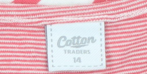 Cotton Traders Womens Pink Striped 3/4 Sleeve Cotton T-Shirt Size 14