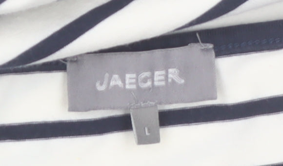 Jaeger Women’s White Navy Striped Shift Dress L 3/4 Sleeve Cotton