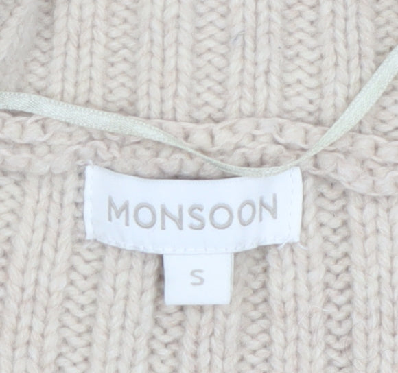 Monsoon Women’s Beige Lambswool Chunky Knit Cardigan Size S