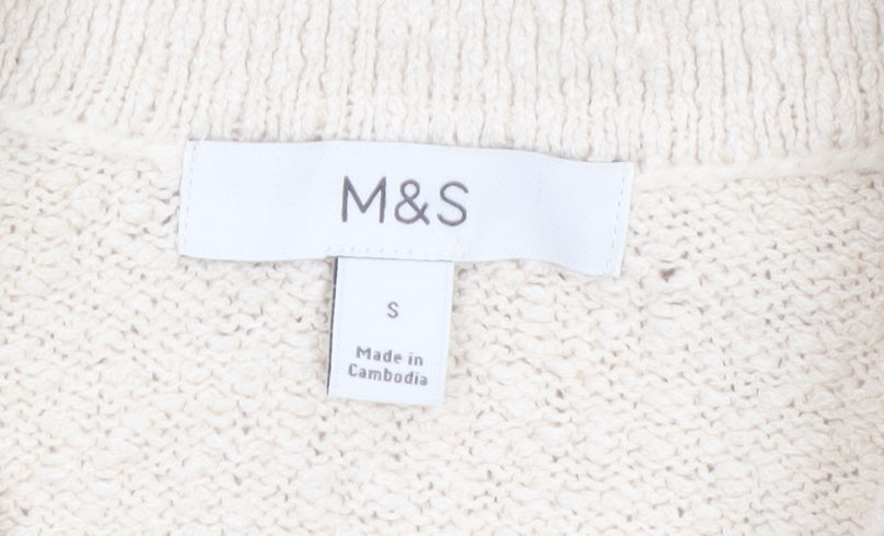 Marks & Spencer Women’s Beige Knit Short Sleeve Collared Button-Up Top Size S