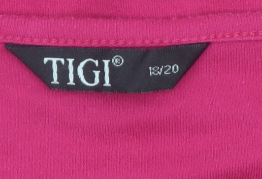 TIGI Womens Pink Short Sleeve Embroidered Round Neck T-Shirt Size 18/20