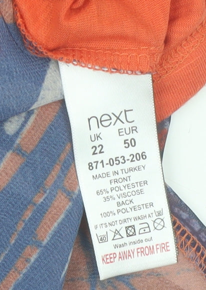 Next Women Orange Geometric Tunic Blouse Size 22 V-Neck Short Sleeve