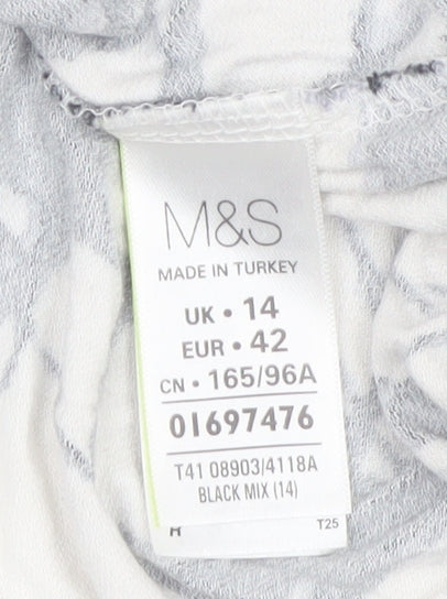 Marks & Spencer Womens Black White Geometric Jersey T-Shirt Size 14
