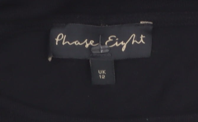 Phase Eight Women's Black Viscose Tunic Top UK 12 3/4 Sleeve