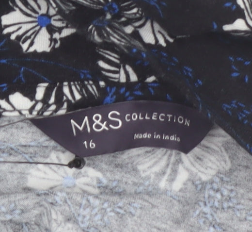 Marks & Spencer Women Black Floral Roll Neck Long Sleeve Jersey Top Size 16