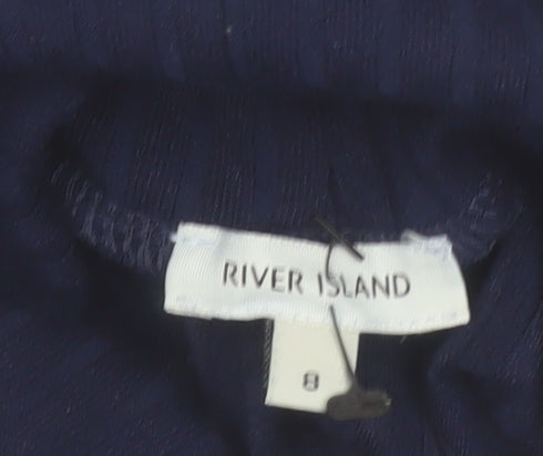 River Island Women's Blue Roll Neck Long Sleeve Slim Fit Top Size 8
