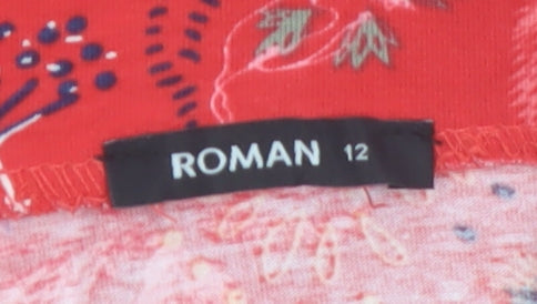 Roman Originals Women’s Red Floral A-Line Cotton Stretch Skirt Size 12