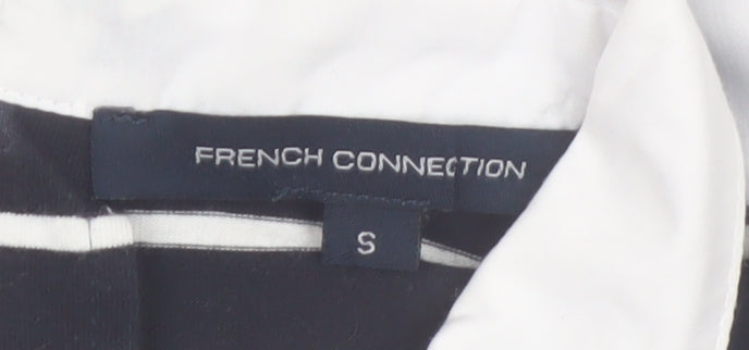 French Connection Women's Black Striped Collared Long Sleeve Blouse Size S