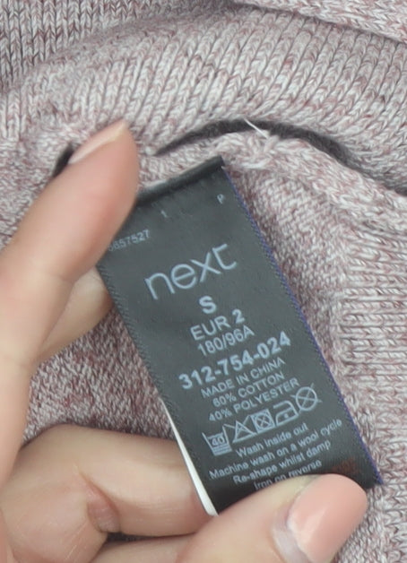 Brand and care label for Next Men’s Pink Crew Neck Cotton Blend Jumper, size S