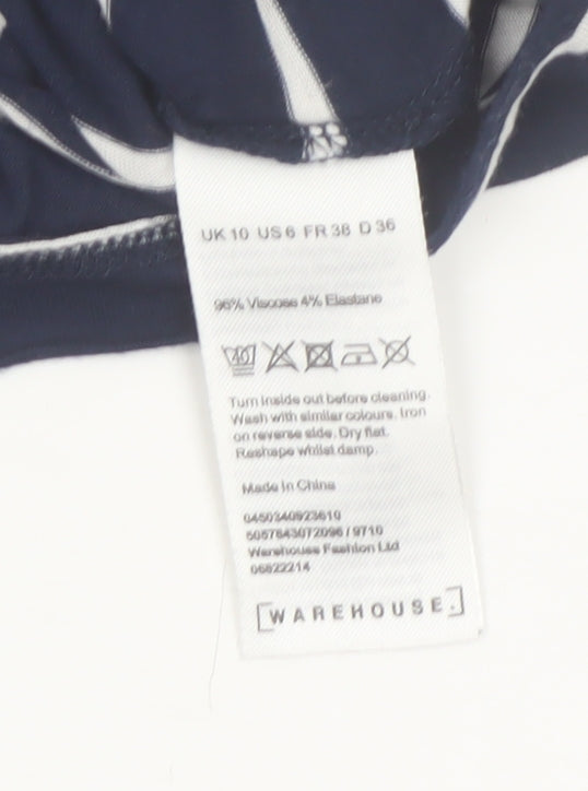 Warehouse Women Blue Striped Crew Neck Short Sleeve T-Shirt Size 10