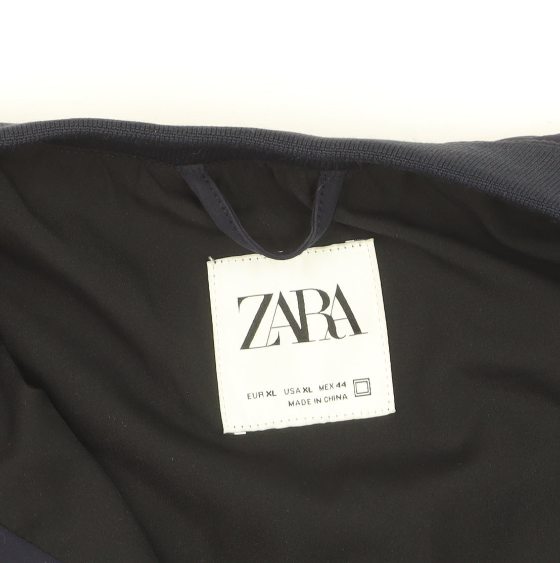 Zara Men Navy Blue Bomber Jacket XL Nylon Zip Pockets Casual