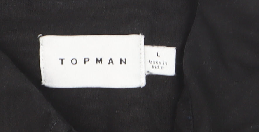 Topman Men's Black Cotton Long Sleeve Regular Fit Button-Up Shirt L