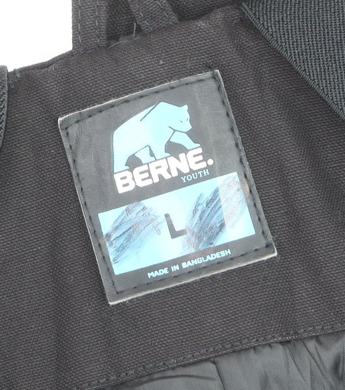 Berne Youth Black Insulated Snow Pants Lined Outdoor Bib Trousers Teen L