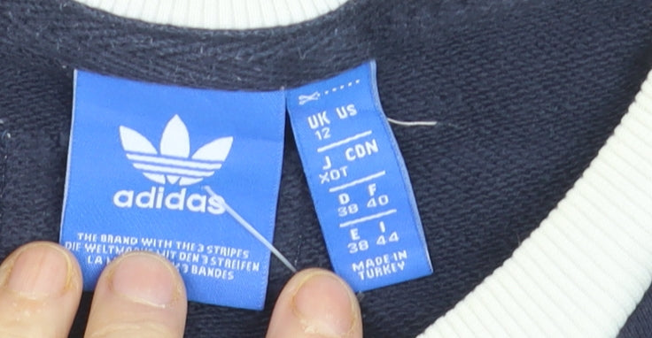Adidas Womens Navy White Logo Sweatshirt Size 12 Crew Neck Pullover