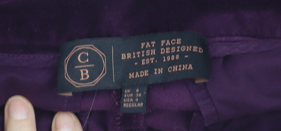 FatFace Women's Purple Velvet Ankle Zip Trousers UK 8 Regular